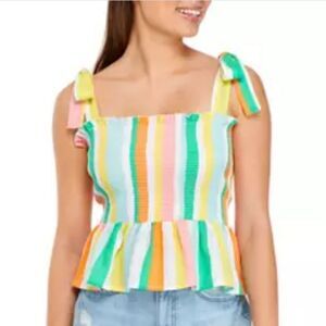 Chance or Fate Striped Smocked Peplum Tube Top Junior's Medium Beachy Tie Summer